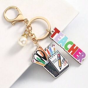 Cute Keychain Teacher Letter Rainbow Wooden Sign Colorful Gift